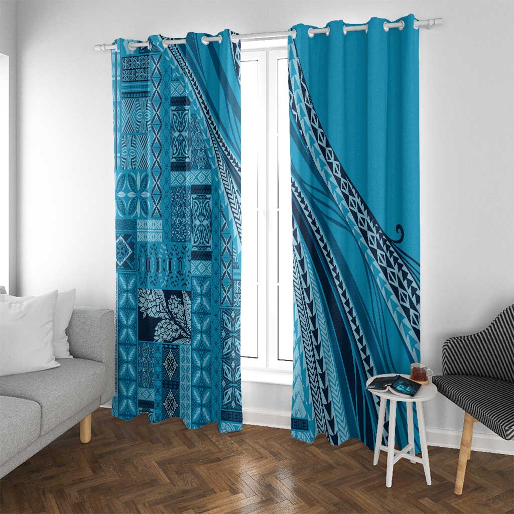 Pasifika Women's Day - Samoa Siapo Malu Tattoo Inspired Window Curtain Turquoise LT7 With Grommets Turquoise - Polynesian Pride