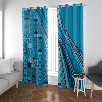 Pasifika Women's Day - Samoa Siapo Malu Tattoo Inspired Window Curtain Turquoise LT7 With Grommets Turquoise - Polynesian Pride