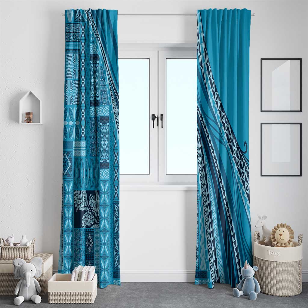 Pasifika Women's Day - Samoa Siapo Malu Tattoo Inspired Window Curtain Turquoise LT7 - Polynesian Pride
