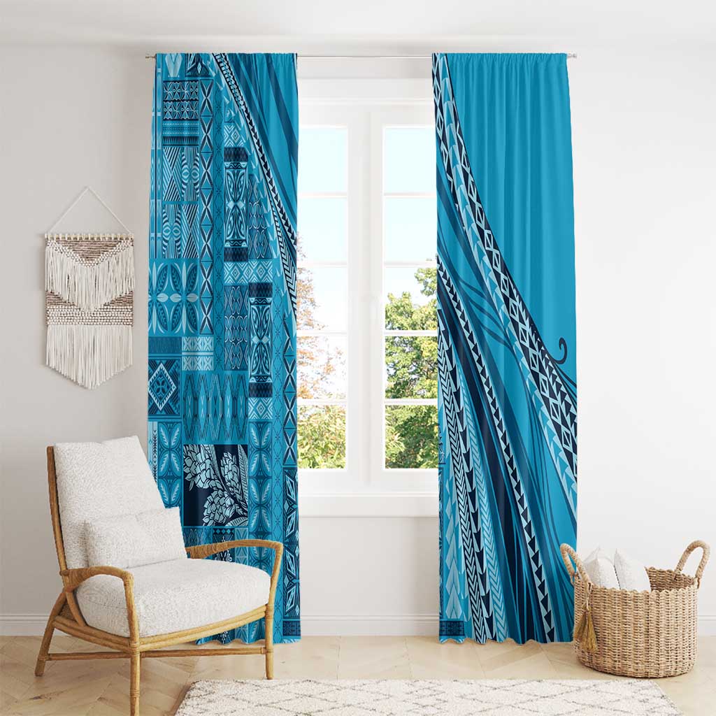 Pasifika Women's Day - Samoa Siapo Malu Tattoo Inspired Window Curtain Turquoise LT7 - Polynesian Pride