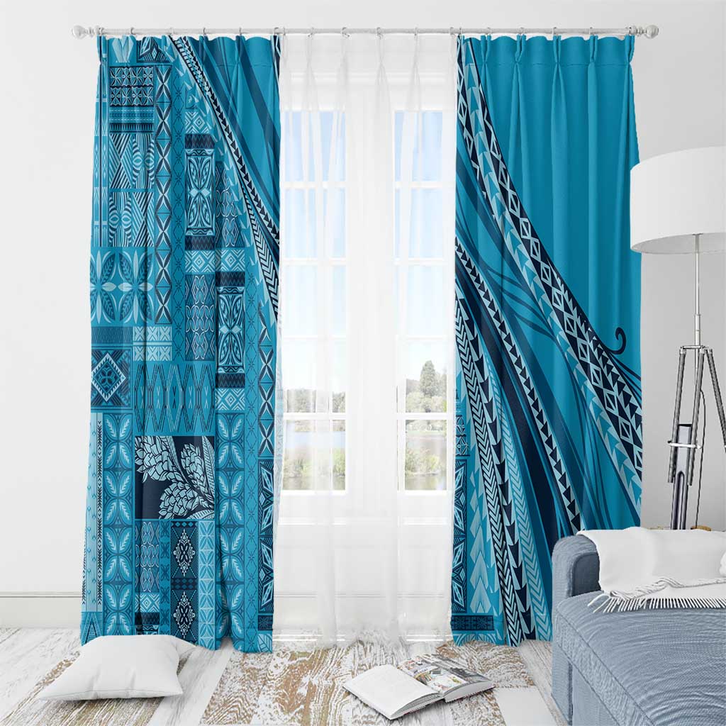 Pasifika Women's Day - Samoa Siapo Malu Tattoo Inspired Window Curtain Turquoise LT7 - Polynesian Pride