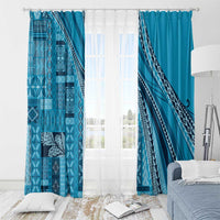 Pasifika Women's Day - Samoa Siapo Malu Tattoo Inspired Window Curtain Turquoise LT7 - Polynesian Pride