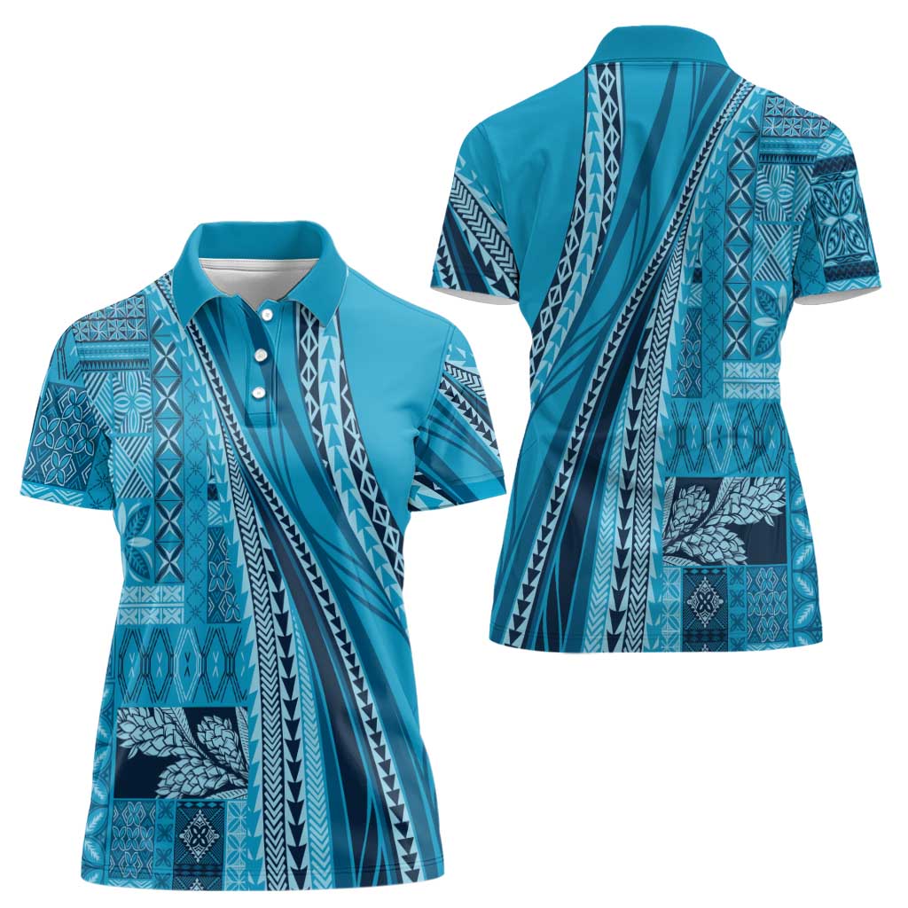 Pasifika Women's Day - Samoa Siapo Malu Tattoo Inspired Women Polo Shirt Turquoise LT7 - Polynesian Pride