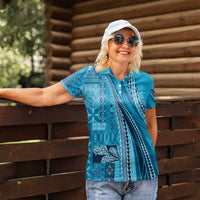 Pasifika Women's Day - Samoa Siapo Malu Tattoo Inspired Women Polo Shirt Turquoise LT7 - Polynesian Pride