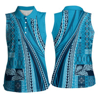 Pasifika Women's Day - Samoa Siapo Malu Tattoo Inspired Women Sleeveless Polo Shirt Turquoise LT7 - Polynesian Pride