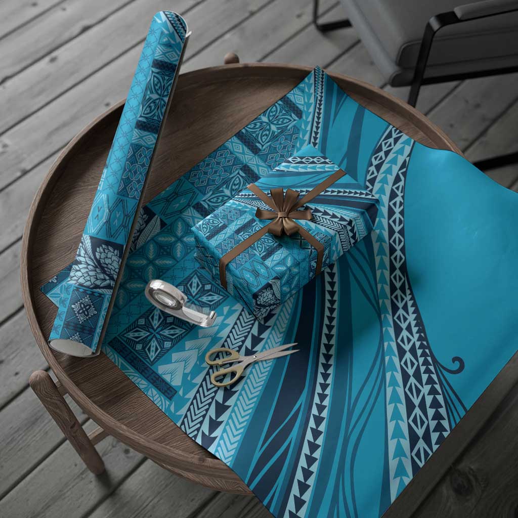 Pasifika Women's Day - Samoa Siapo Malu Tattoo Inspired Wrapping Paper Turquoise LT7 - Polynesian Pride