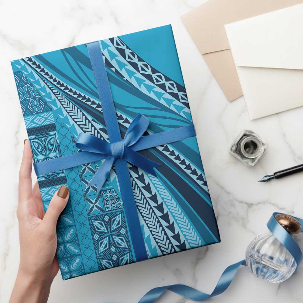Pasifika Women's Day - Samoa Siapo Malu Tattoo Inspired Wrapping Paper Turquoise LT7 - Polynesian Pride
