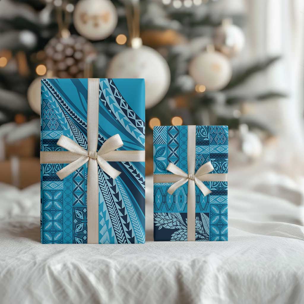 Pasifika Women's Day - Samoa Siapo Malu Tattoo Inspired Wrapping Paper Turquoise LT7 - Polynesian Pride