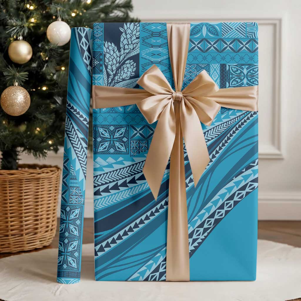 Pasifika Women's Day - Samoa Siapo Malu Tattoo Inspired Wrapping Paper Turquoise LT7 - Polynesian Pride