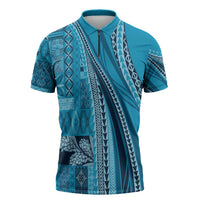 Pasifika Women's Day - Samoa Siapo Malu Tattoo Inspired Zipper Polo Shirt Turquoise LT7 Turquoise - Polynesian Pride