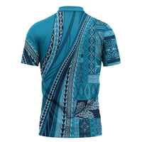 Pasifika Women's Day - Samoa Siapo Malu Tattoo Inspired Zipper Polo Shirt Turquoise LT7 - Polynesian Pride