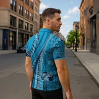 Pasifika Women's Day - Samoa Siapo Malu Tattoo Inspired Zipper Polo Shirt Turquoise LT7 - Polynesian Pride