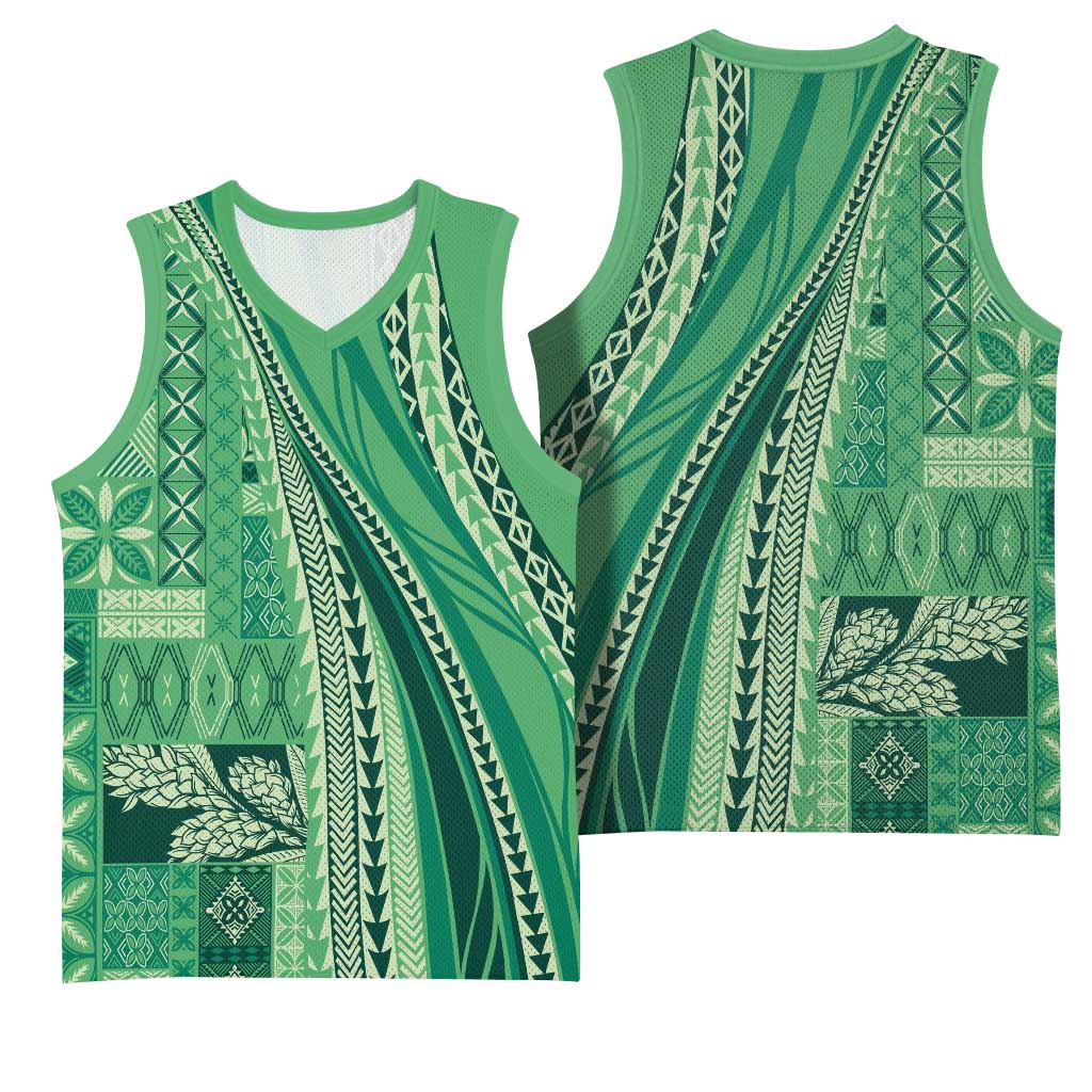 Pasifika Women's Day - Samoa Siapo Malu Tattoo Inspired Basketball Jersey Jade LT7 - Polynesian Pride