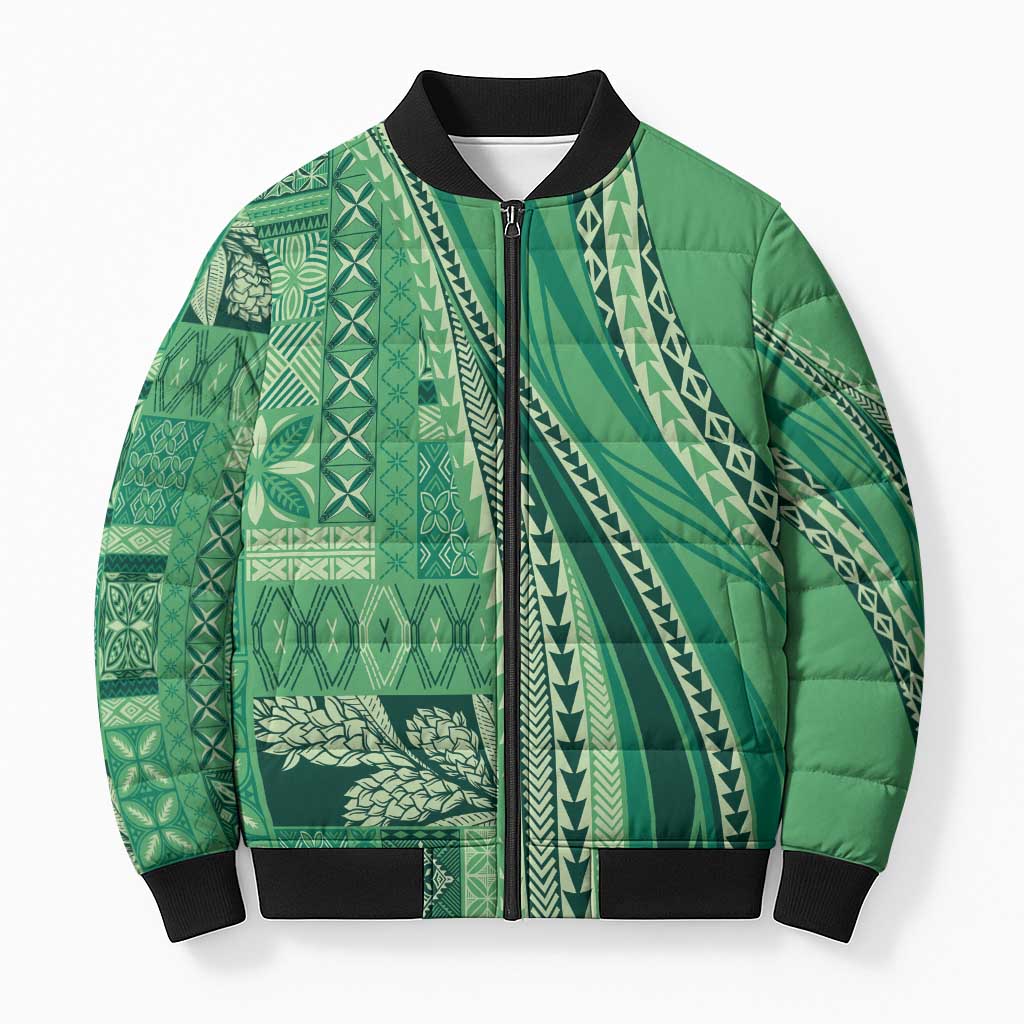 Pasifika Women's Day - Samoa Siapo Malu Tattoo Inspired Bomber Puffer Jacket Jade LT7 Unisex Jade - Polynesian Pride