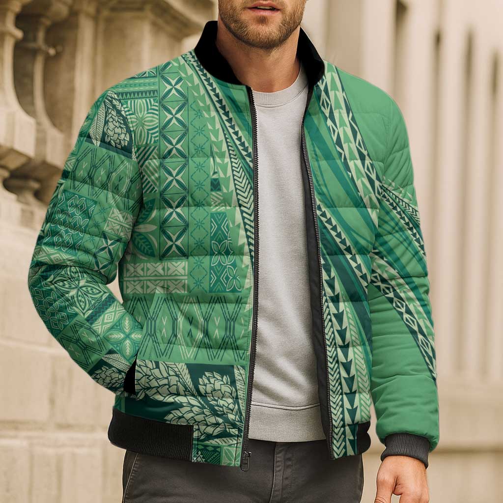 Pasifika Women's Day - Samoa Siapo Malu Tattoo Inspired Bomber Puffer Jacket Jade LT7 - Polynesian Pride