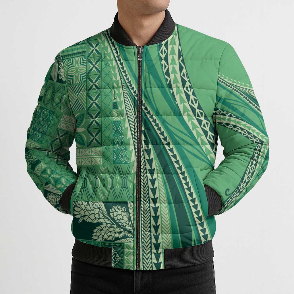 Pasifika Women's Day - Samoa Siapo Malu Tattoo Inspired Bomber Puffer Jacket Jade LT7 - Polynesian Pride