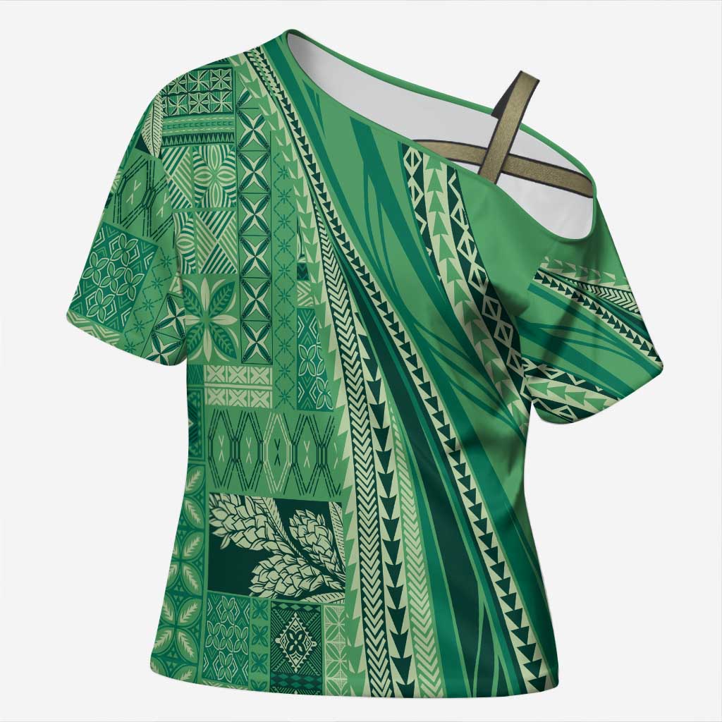 Pasifika Women's Day - Samoa Siapo Malu Tattoo Inspired Cross Shoulder Shirt Jade LT7 Female Jade - Polynesian Pride