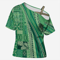 Pasifika Women's Day - Samoa Siapo Malu Tattoo Inspired Cross Shoulder Shirt Jade LT7 Female Jade - Polynesian Pride