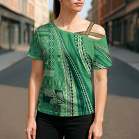 Pasifika Women's Day - Samoa Siapo Malu Tattoo Inspired Cross Shoulder Shirt Jade LT7 - Polynesian Pride
