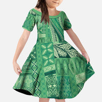 Pasifika Women's Day - Samoa Siapo Malu Tattoo Inspired Family Matching Long Sleeve Bodycon Dress and Hawaiian Shirt Jade