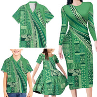 Pasifika Women's Day - Samoa Siapo Malu Tattoo Inspired Family Matching Long Sleeve Bodycon Dress and Hawaiian Shirt Jade