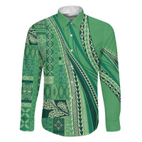 Pasifika Women's Day - Samoa Siapo Malu Tattoo Inspired Family Matching Long Sleeve Bodycon Dress and Hawaiian Shirt Jade