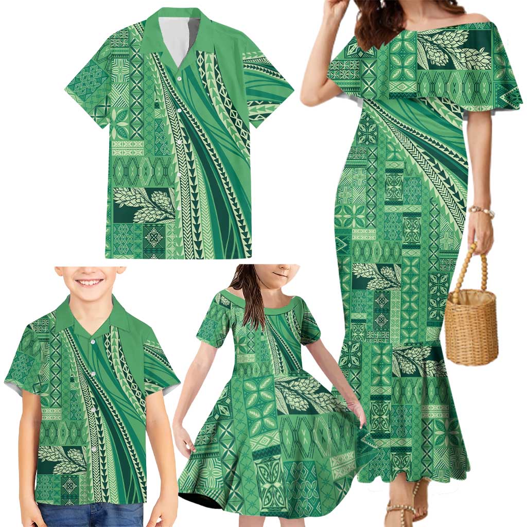 Pasifika Women's Day - Samoa Siapo Malu Tattoo Inspired Family Matching Mermaid Dress and Hawaiian Shirt Jade LT7 - Polynesian Pride