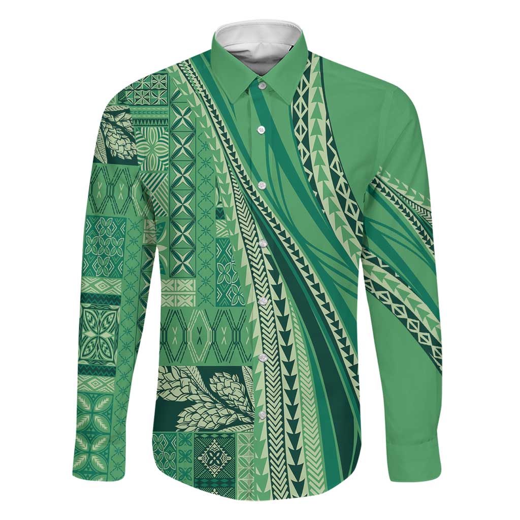 Pasifika Women's Day - Samoa Siapo Malu Tattoo Inspired Family Matching Off The Shoulder Long Sleeve Dress and Hawaiian Shirt Jade