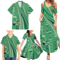 Pasifika Women's Day - Samoa Siapo Malu Tattoo Inspired Family Matching Summer Maxi Dress and Hawaiian Shirt Jade