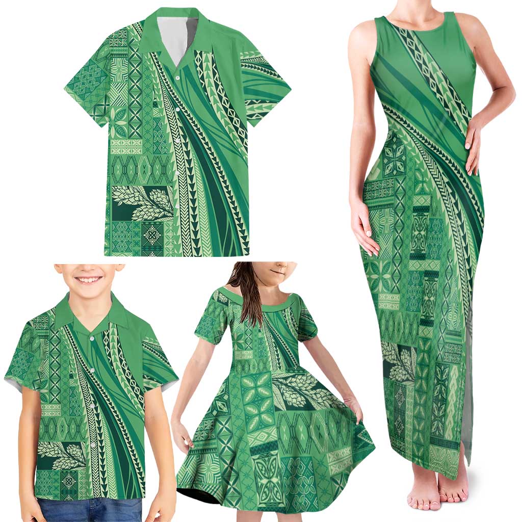 Pasifika Women's Day - Samoa Siapo Malu Tattoo Inspired Family Matching Tank Maxi Dress and Hawaiian Shirt Jade LT7 - Polynesian Pride
