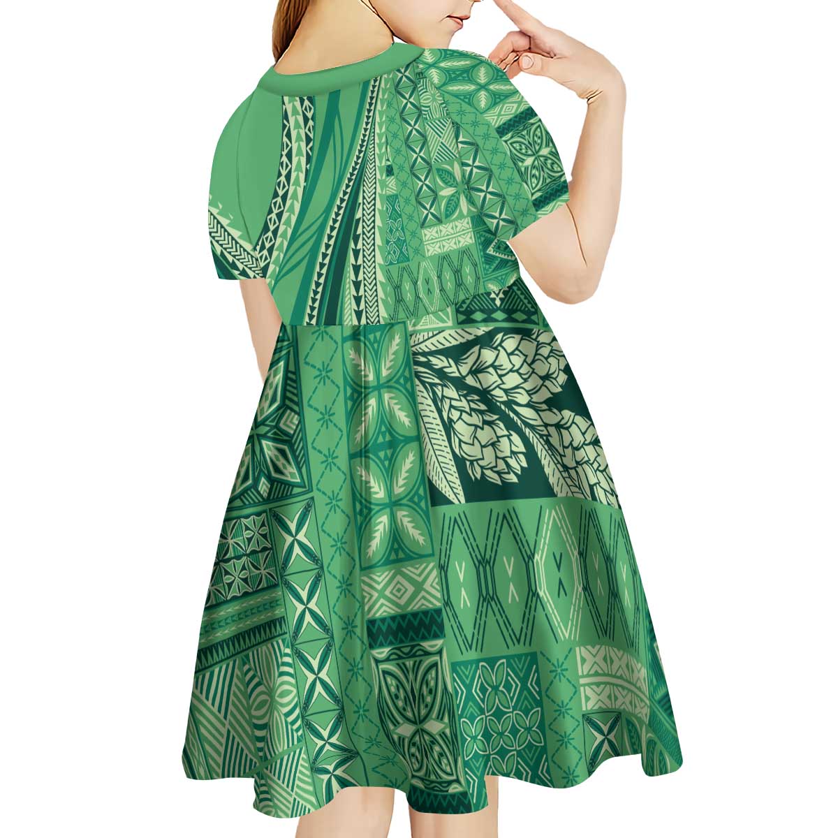 Pasifika Women's Day - Samoa Siapo Malu Tattoo Inspired Kid Short Sleeve Dress Jade LT7 - Polynesian Pride
