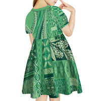 Pasifika Women's Day - Samoa Siapo Malu Tattoo Inspired Kid Short Sleeve Dress Jade LT7 - Polynesian Pride