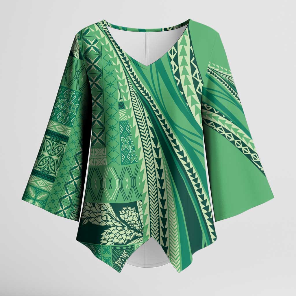 Pasifika Women's Day - Samoa Siapo Malu Tattoo Inspired Kimono Sleeve Blouse Jade LT7 Female Jade - Polynesian Pride