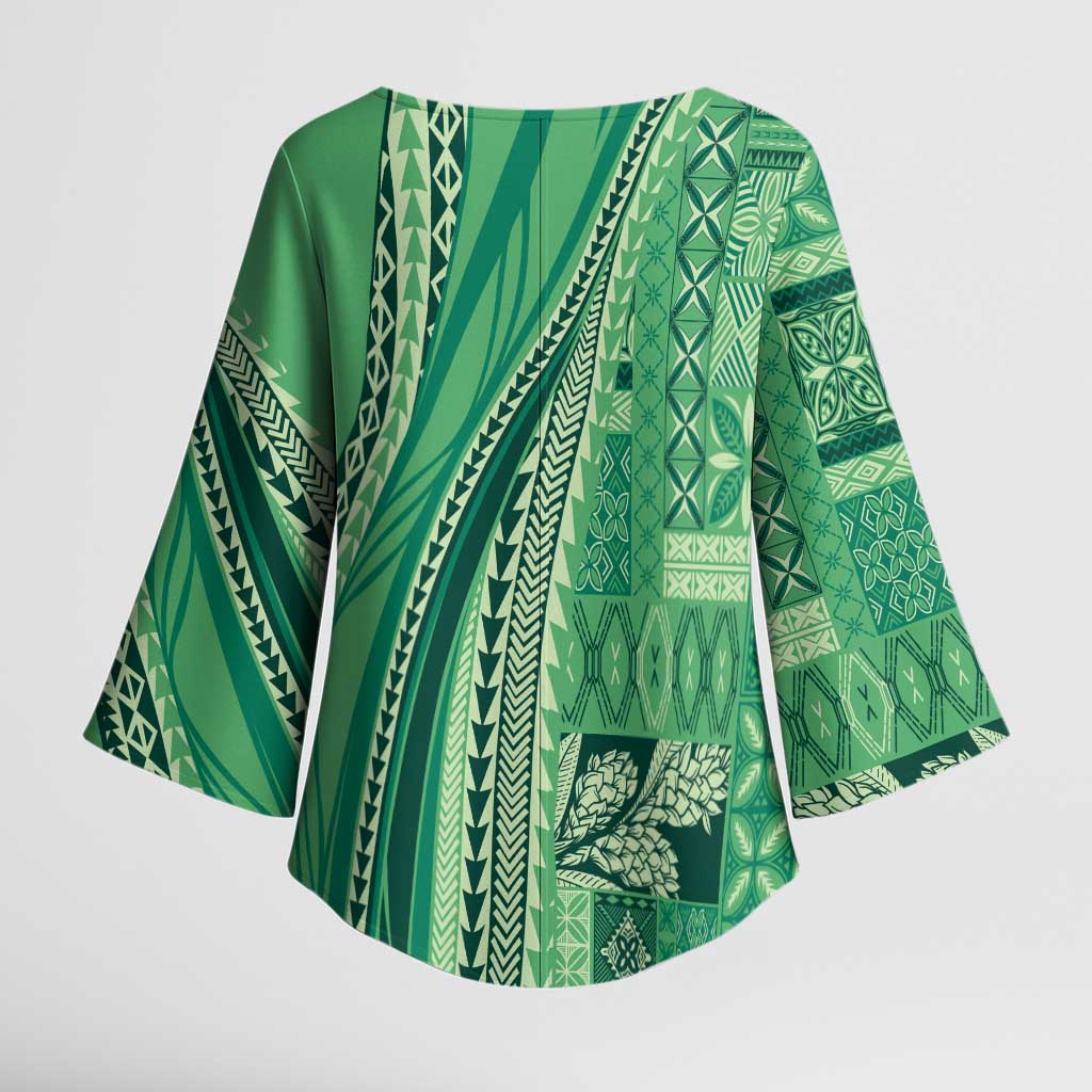 Pasifika Women's Day - Samoa Siapo Malu Tattoo Inspired Kimono Sleeve Blouse Jade LT7 - Polynesian Pride
