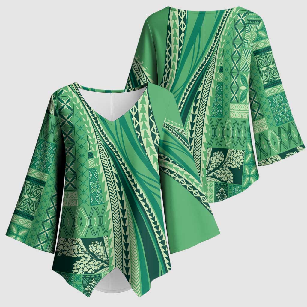 Pasifika Women's Day - Samoa Siapo Malu Tattoo Inspired Kimono Sleeve Blouse Jade LT7 - Polynesian Pride