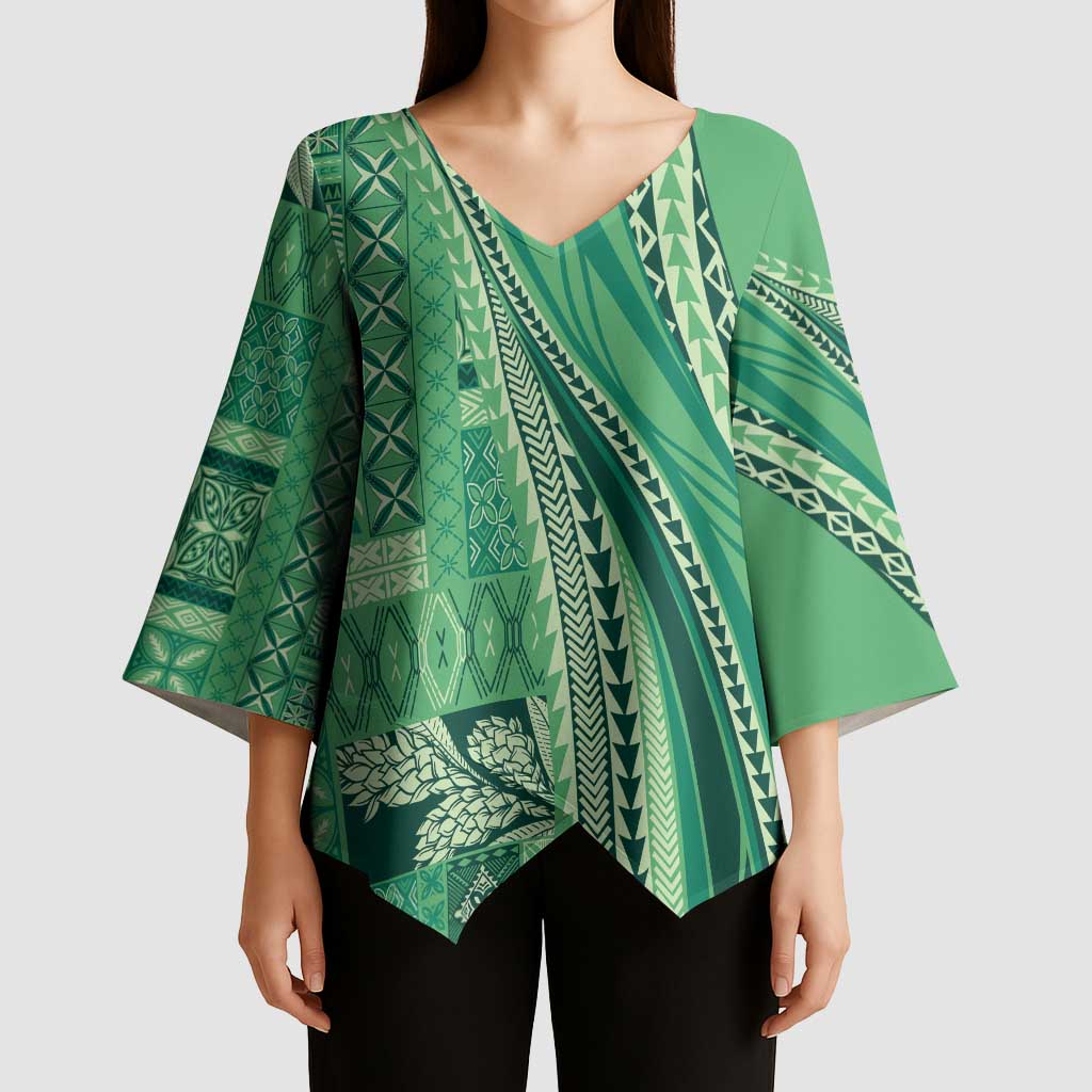 Pasifika Women's Day - Samoa Siapo Malu Tattoo Inspired Kimono Sleeve Blouse Jade LT7 - Polynesian Pride
