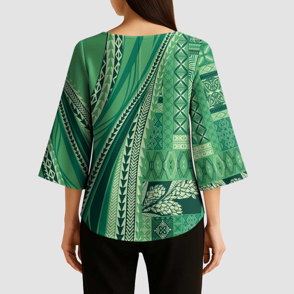 Pasifika Women's Day - Samoa Siapo Malu Tattoo Inspired Kimono Sleeve Blouse Jade LT7 - Polynesian Pride