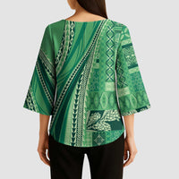 Pasifika Women's Day - Samoa Siapo Malu Tattoo Inspired Kimono Sleeve Blouse Jade LT7 - Polynesian Pride