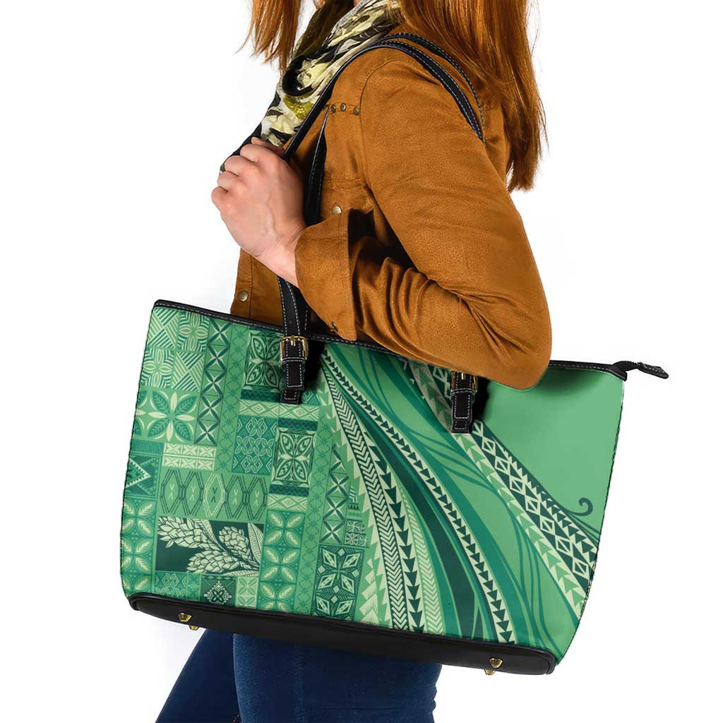 Pasifika Women's Day - Samoa Siapo Malu Tattoo Inspired Leather Tote Bag Jade LT7 Jade - Polynesian Pride