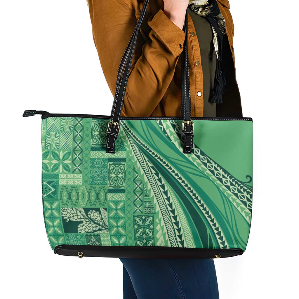 Pasifika Women's Day - Samoa Siapo Malu Tattoo Inspired Leather Tote Bag Jade LT7 - Polynesian Pride