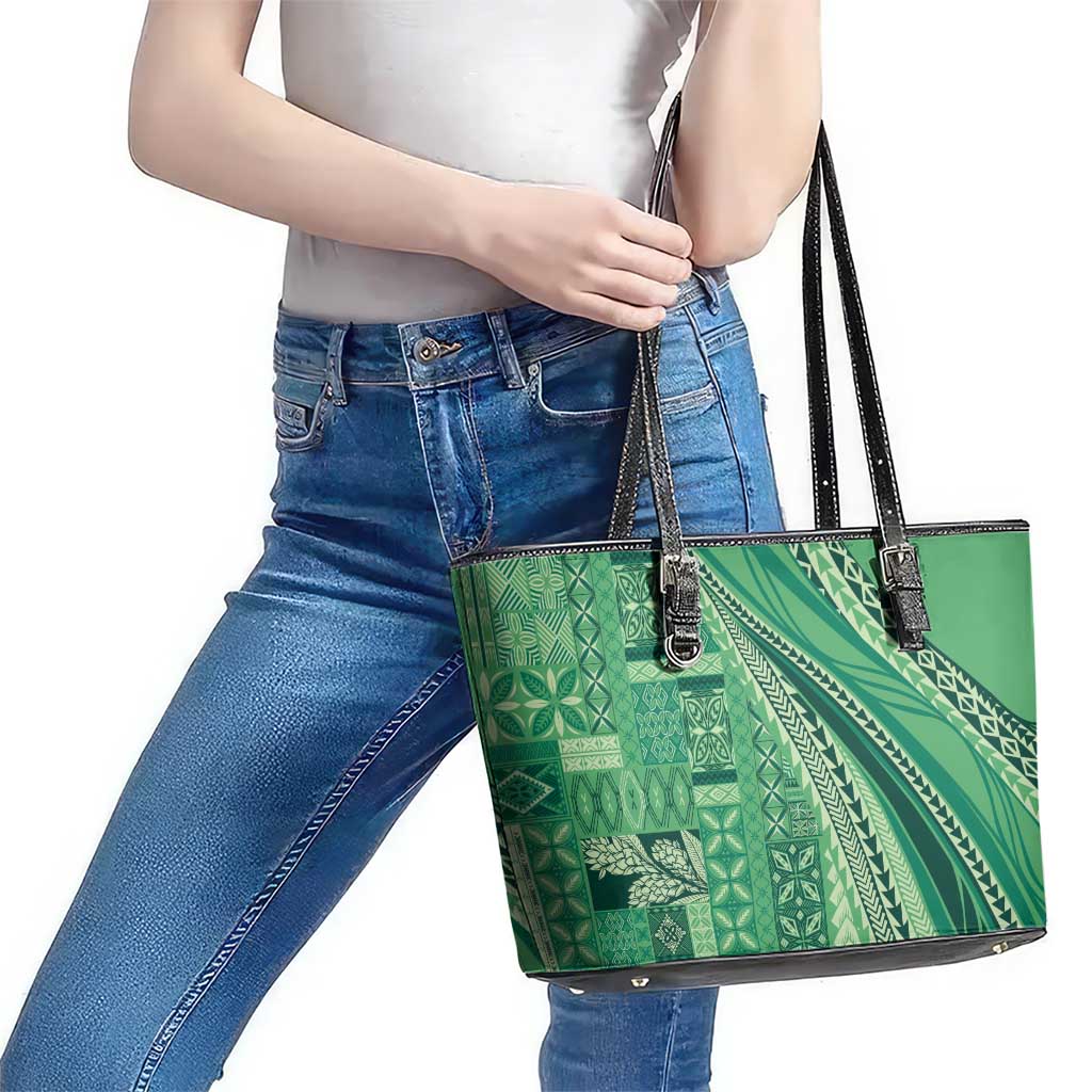 Pasifika Women's Day - Samoa Siapo Malu Tattoo Inspired Leather Tote Bag Jade LT7 - Polynesian Pride