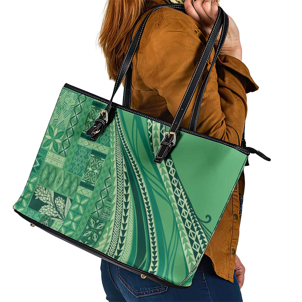 Pasifika Women's Day - Samoa Siapo Malu Tattoo Inspired Leather Tote Bag Jade LT7 - Polynesian Pride
