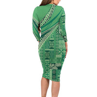 Pasifika Women's Day - Samoa Siapo Malu Tattoo Inspired Long Sleeve Bodycon Dress Jade LT7 - Polynesian Pride