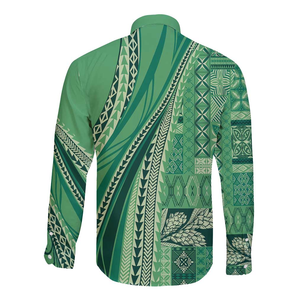 Pasifika Women's Day - Samoa Siapo Malu Tattoo Inspired Long Sleeve Button Shirt Jade LT7 - Polynesian Pride