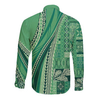Pasifika Women's Day - Samoa Siapo Malu Tattoo Inspired Long Sleeve Button Shirt Jade LT7 - Polynesian Pride