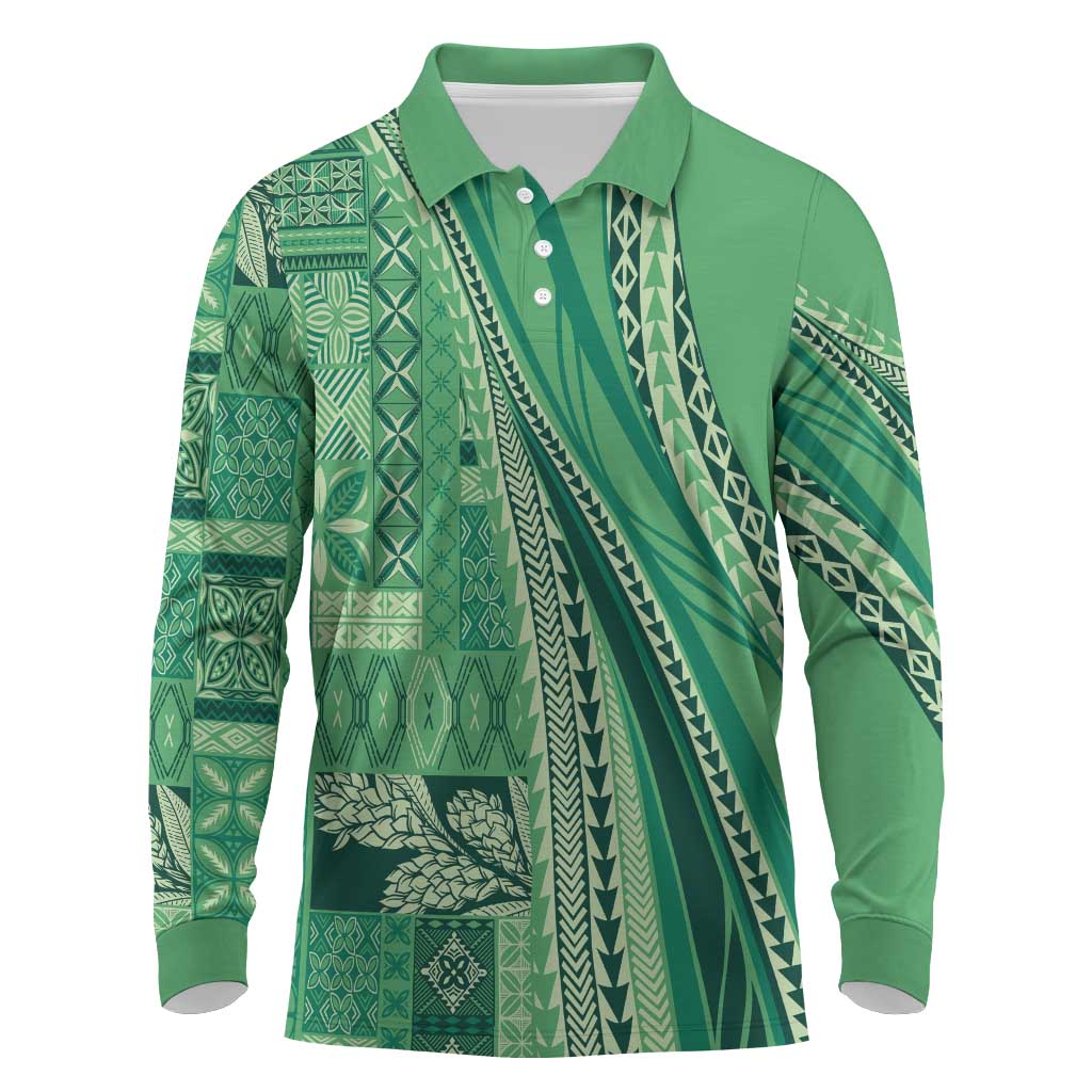 Pasifika Women's Day - Samoa Siapo Malu Tattoo Inspired Long Sleeve Polo Shirt Jade LT7 Jade - Polynesian Pride