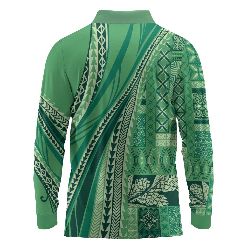 Pasifika Women's Day - Samoa Siapo Malu Tattoo Inspired Long Sleeve Polo Shirt Jade LT7 - Polynesian Pride