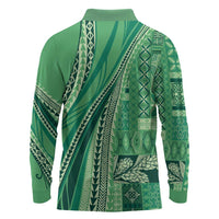 Pasifika Women's Day - Samoa Siapo Malu Tattoo Inspired Long Sleeve Polo Shirt Jade LT7 - Polynesian Pride