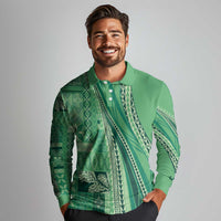 Pasifika Women's Day - Samoa Siapo Malu Tattoo Inspired Long Sleeve Polo Shirt Jade LT7 - Polynesian Pride