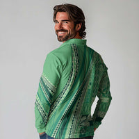 Pasifika Women's Day - Samoa Siapo Malu Tattoo Inspired Long Sleeve Polo Shirt Jade LT7 - Polynesian Pride